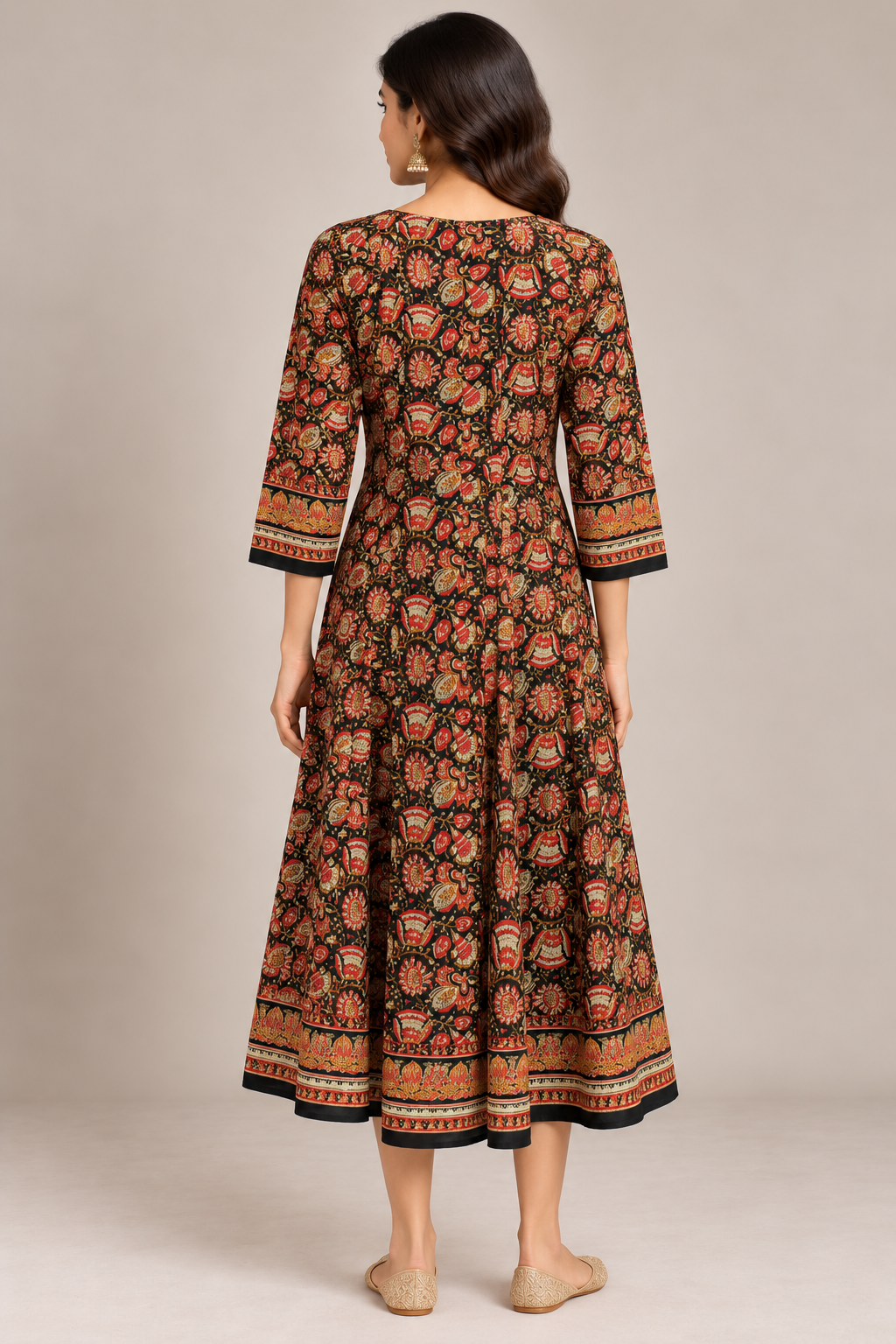 Black Multicolour Printed Silk Kurti