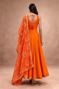 Vibrant Orange Anarkali Gown Set with Dupatta