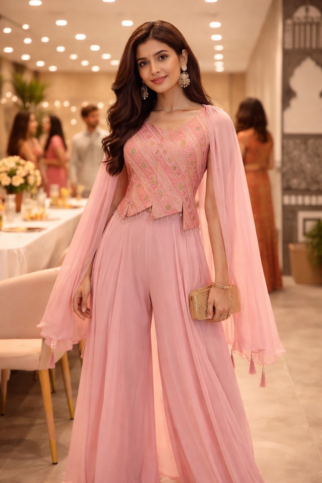 Blush Pink Silk Brocade Embroidered Peplum Kurta Sharara Set