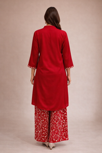 Women's Cotton Satin Asymmetrical Kurta Palazzo Set
