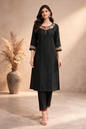 Women's Embroidered Rayon Kurta Pant Set