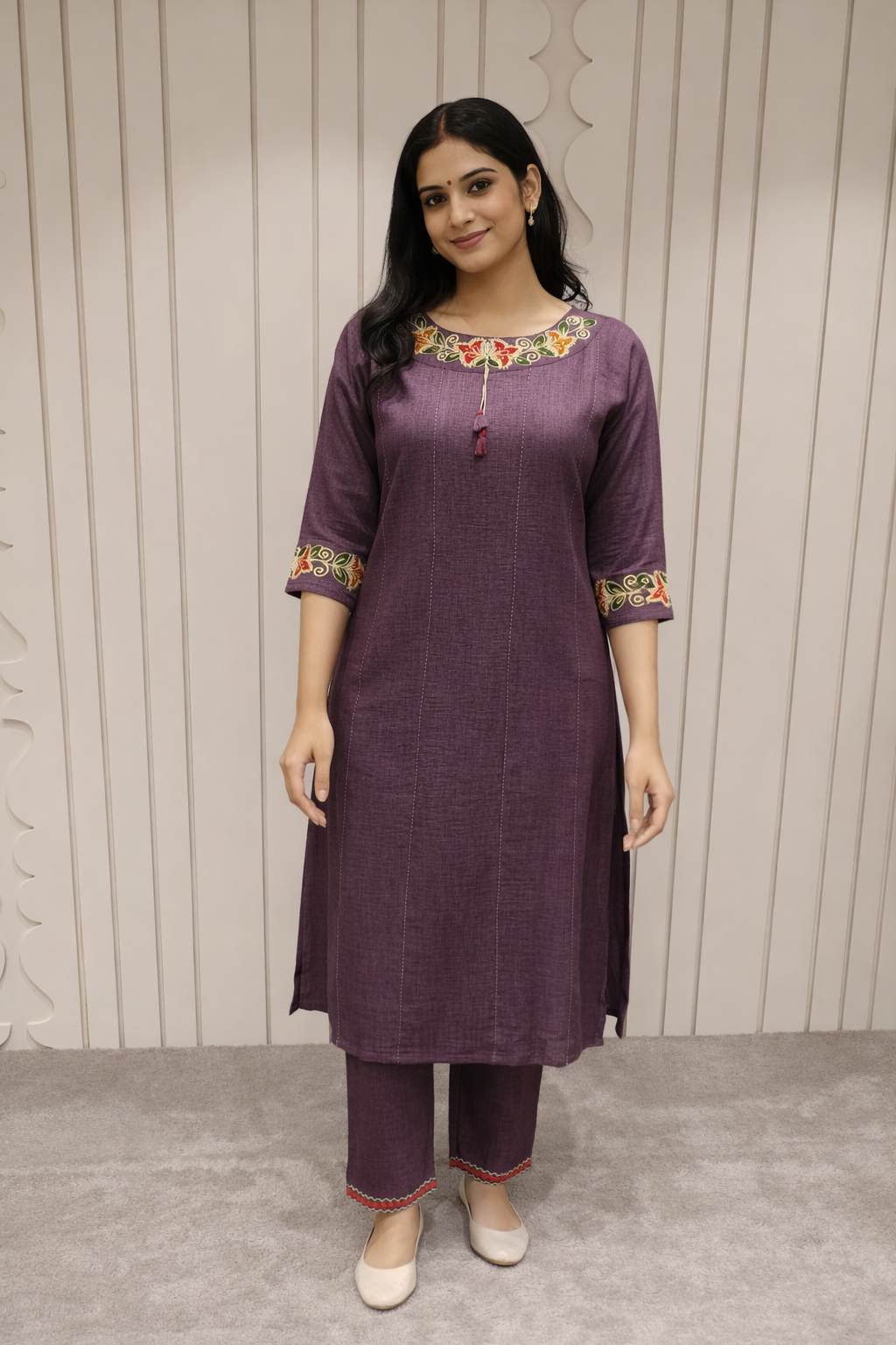 Women's Embroidered Rayon Kurta Pant Set