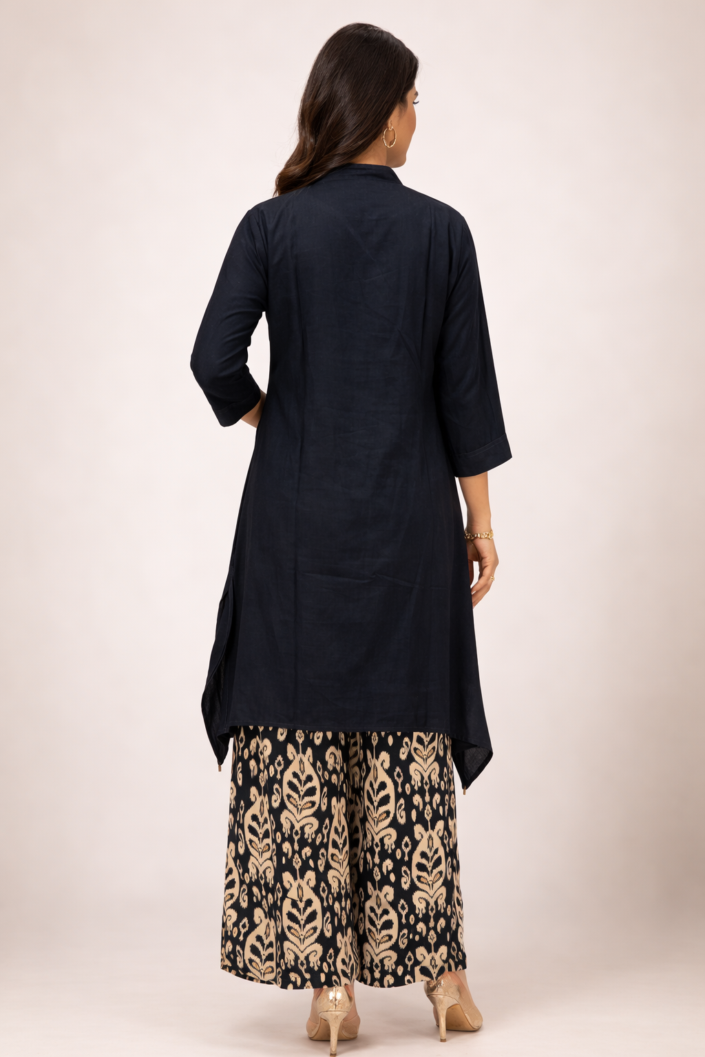Women's Cotton Satin Asymmetrical Kurta Palazzo Set