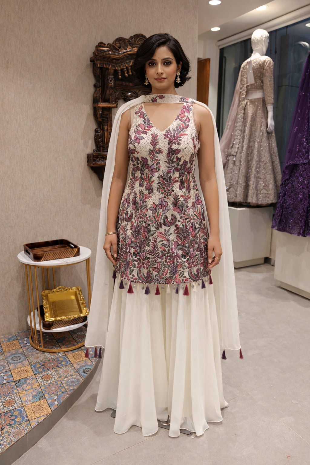 vory Floral Georgette Kurta Sharara Set with Net Dupatta