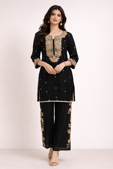 Women's Embroidered Silk Co-ord Set