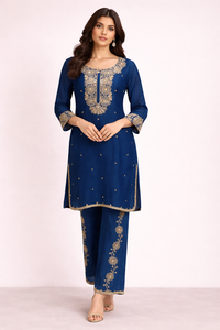 Women's Embroidered Silk Co-ord Set