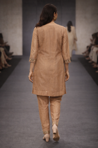 Women's Golden Beige Crush Tissue Kurta Pant Set