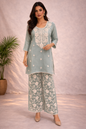 Women's Pastel Embroidered Silk Kurta Palazzo Set