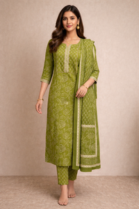 Elegant Olive Green Printed Kurta Set with Dupatta