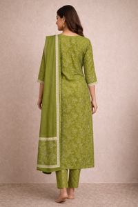 Elegant Olive Green Printed Kurta Set with Dupatta