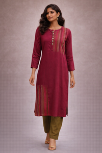 Women's Maroon Rayon Straight Kurta Set