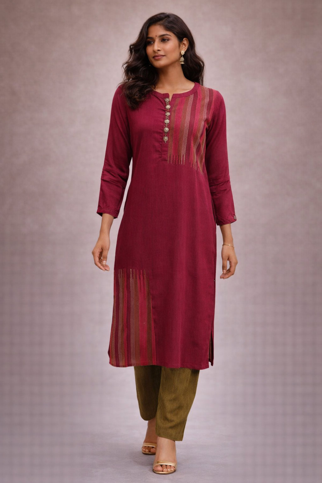 Women's Maroon Rayon Straight Kurta Set