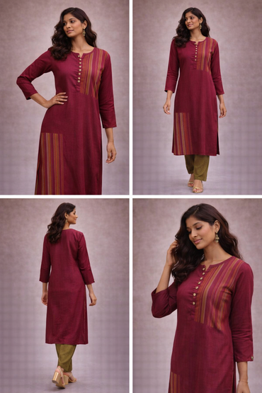 Women's Maroon Rayon Straight Kurta Set