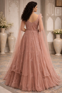Luxury Onion Pink Net Cocktail Evening Gown