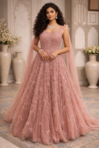 Luxury Onion Pink Net Cocktail Evening Gown