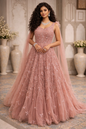 Luxury Onion Pink Net Cocktail Evening Gown
