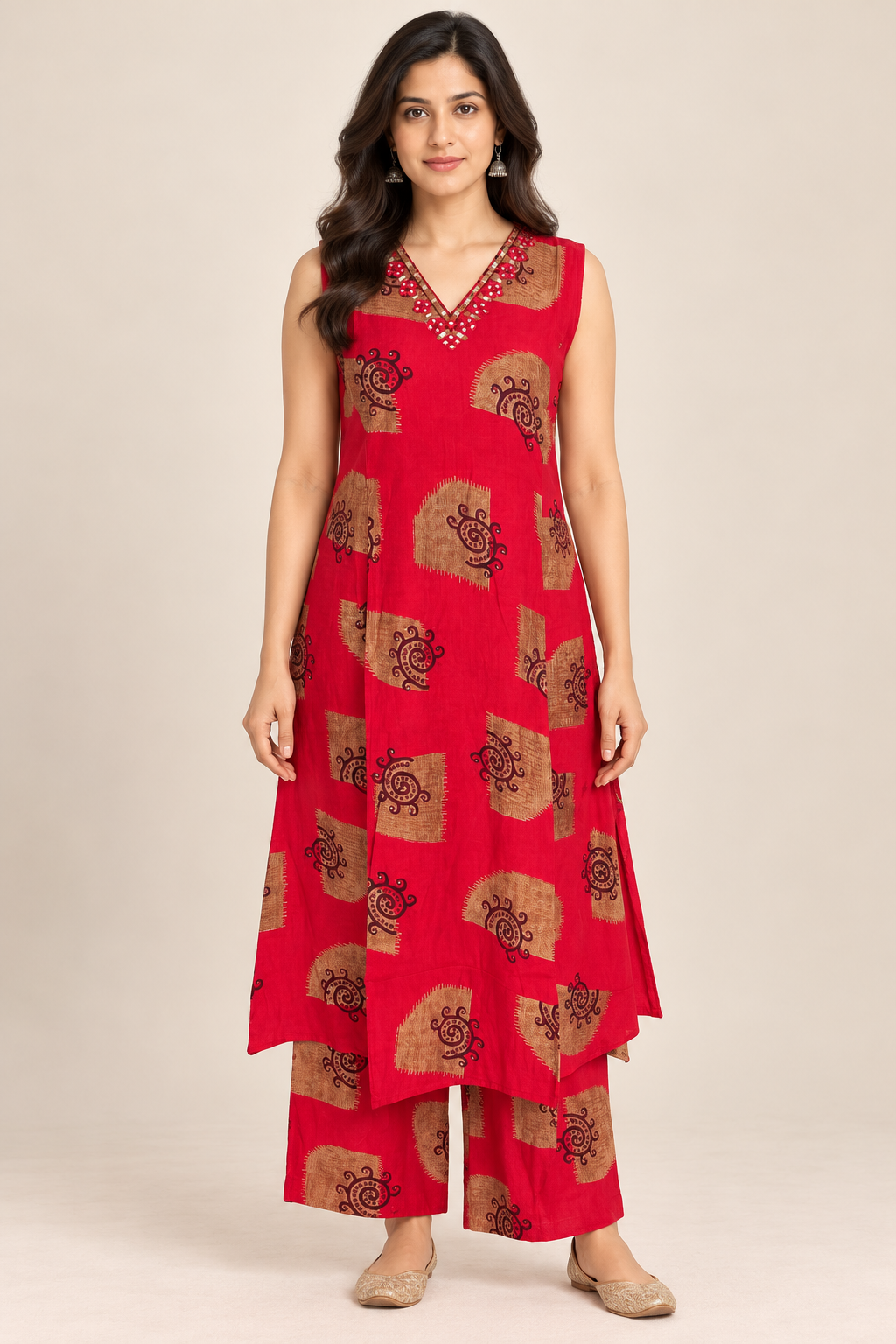 R46188 Red Kurti front view
