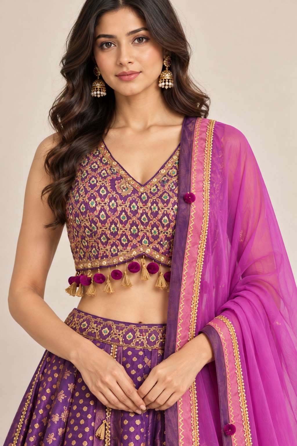 R46575 Violet Lehengas close-up