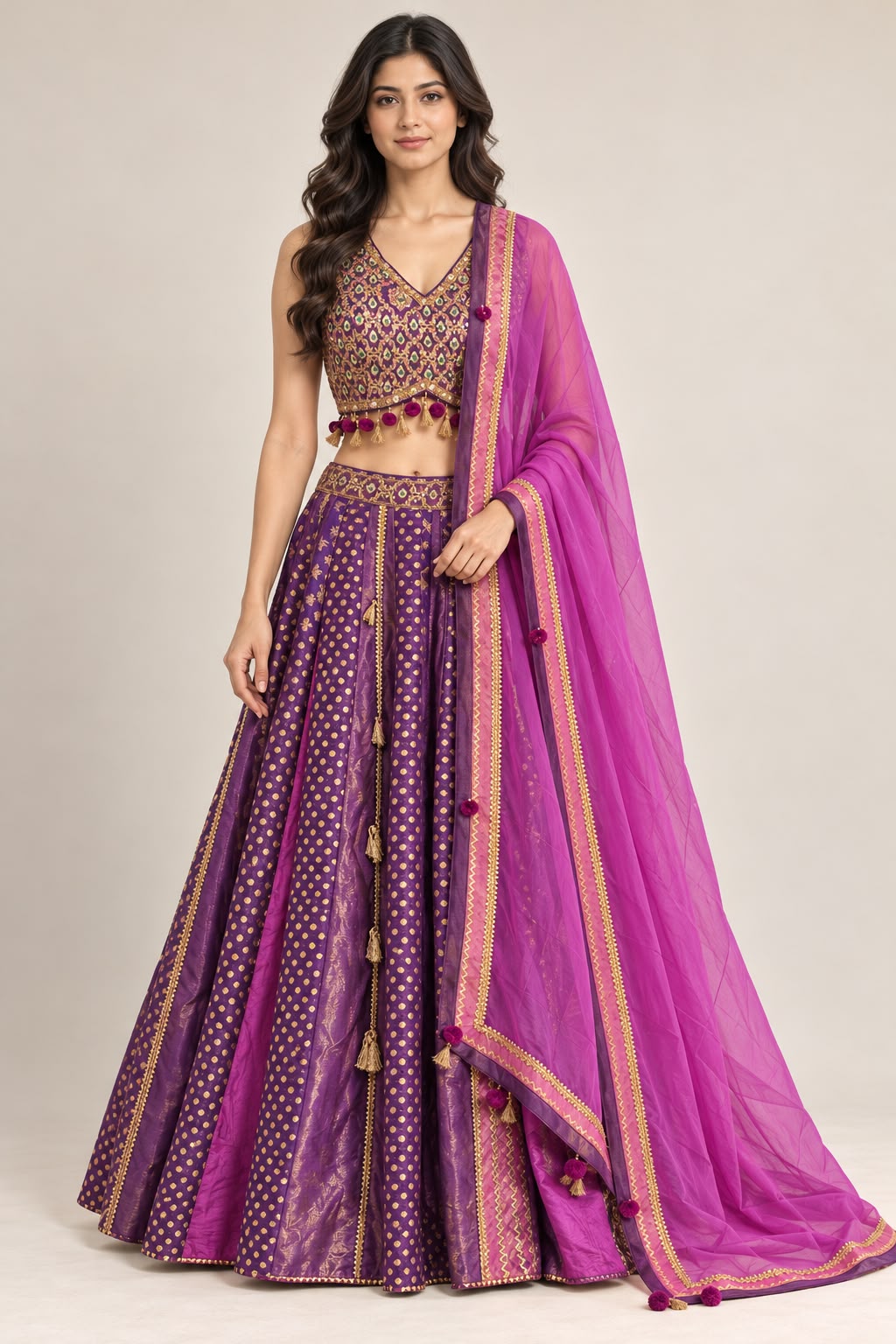 R46575 Violet Lehengas front view
