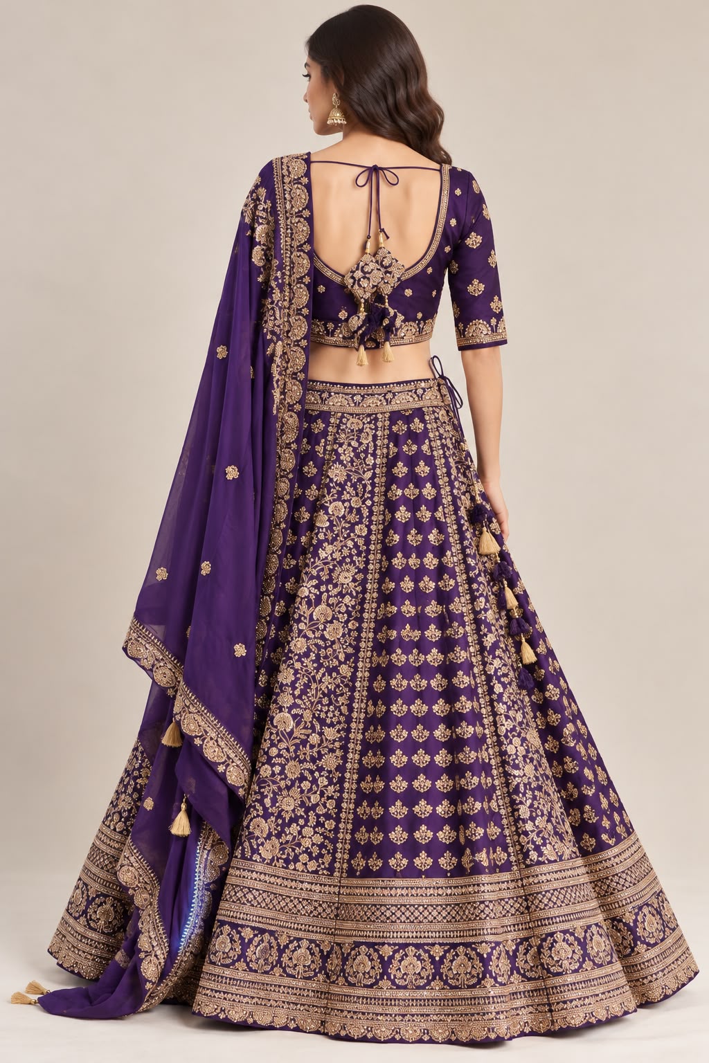 R46624 Purple Lehengas back view