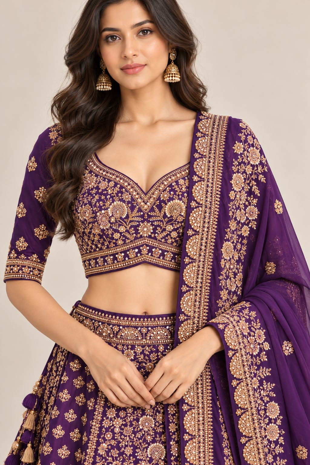 R46624 Purple Lehengas close-up