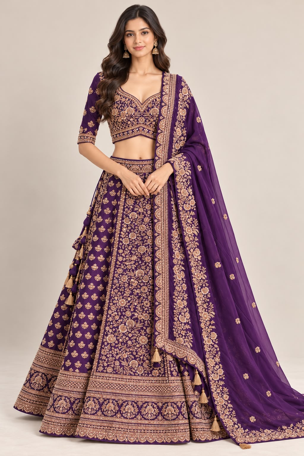 R46624 Purple Lehengas front view