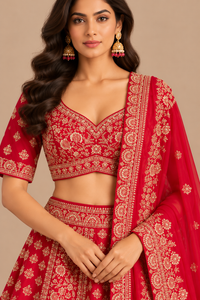R46626 Red Lehengas close-up