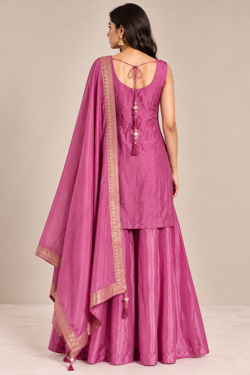 R46706 Pink Brocade Silk Sharara back pose