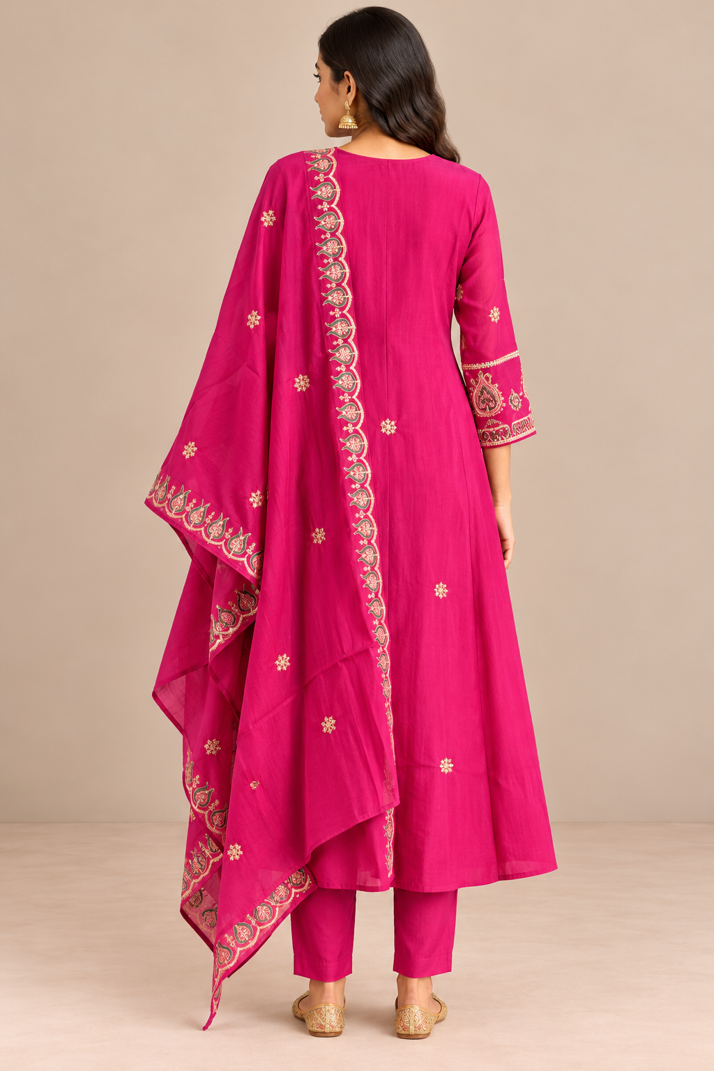 R46916 fuchsia pink Mul Chanderi back pose