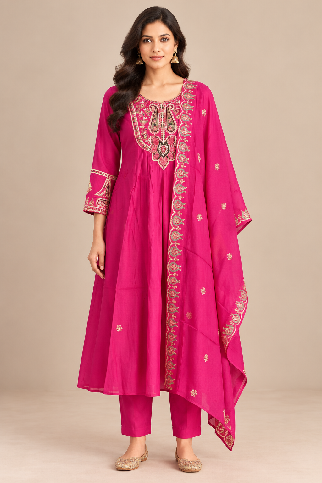 R46916 fuchsia pink Mul Chanderi front pose
