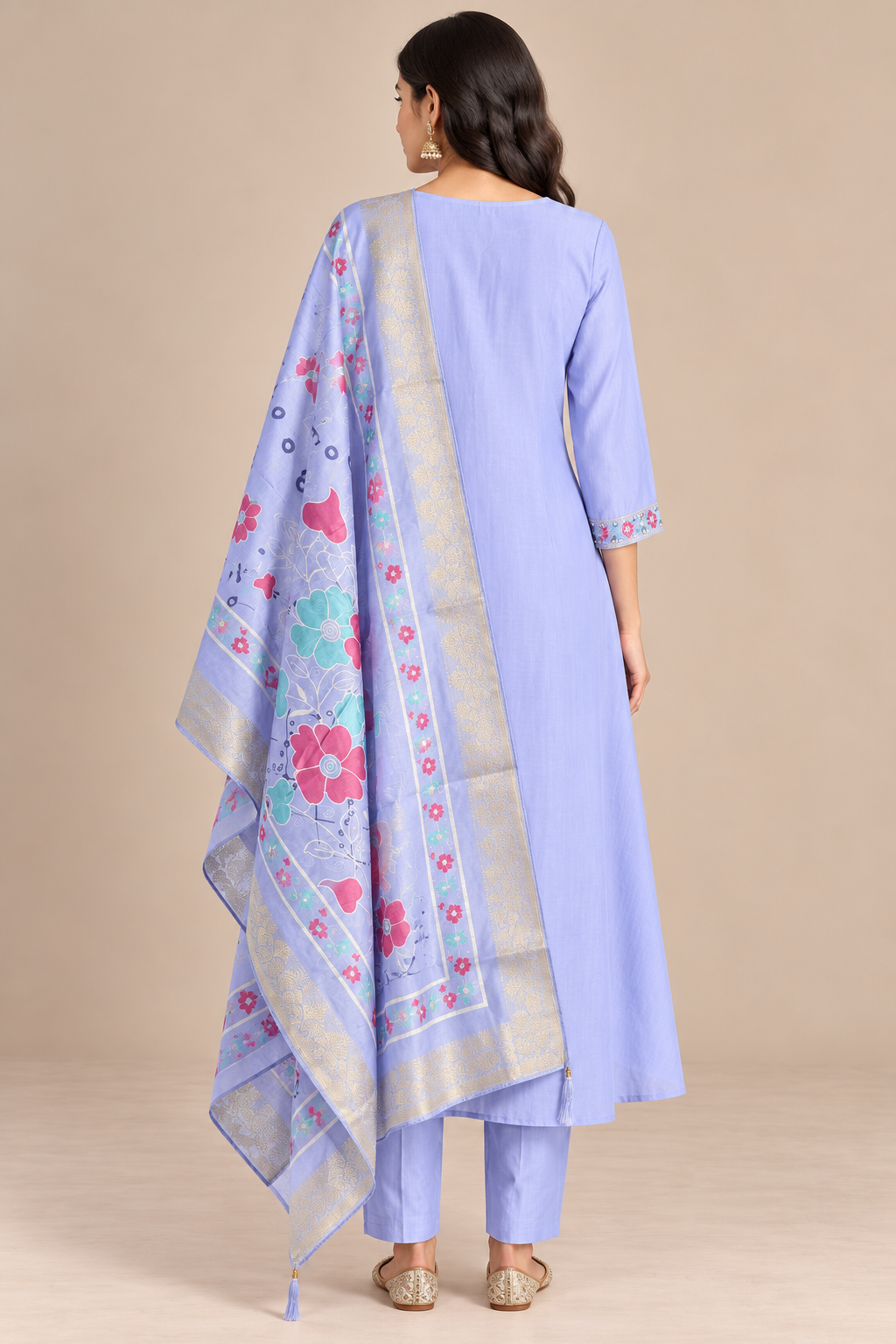 Dusty Lavender Blue Mul Chanderi Daily Wear Kurta - back