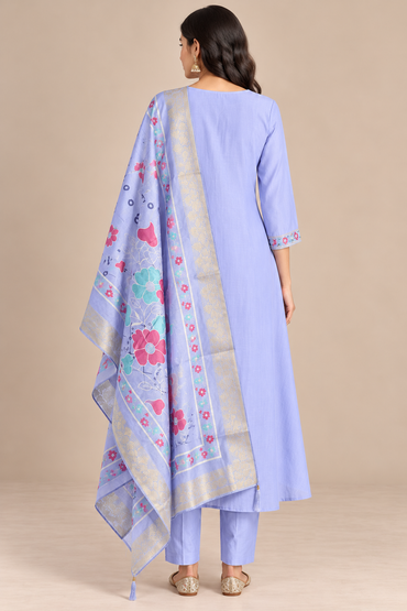 Dusty Lavender Blue Mul Chanderi Daily Wear Kurta - back