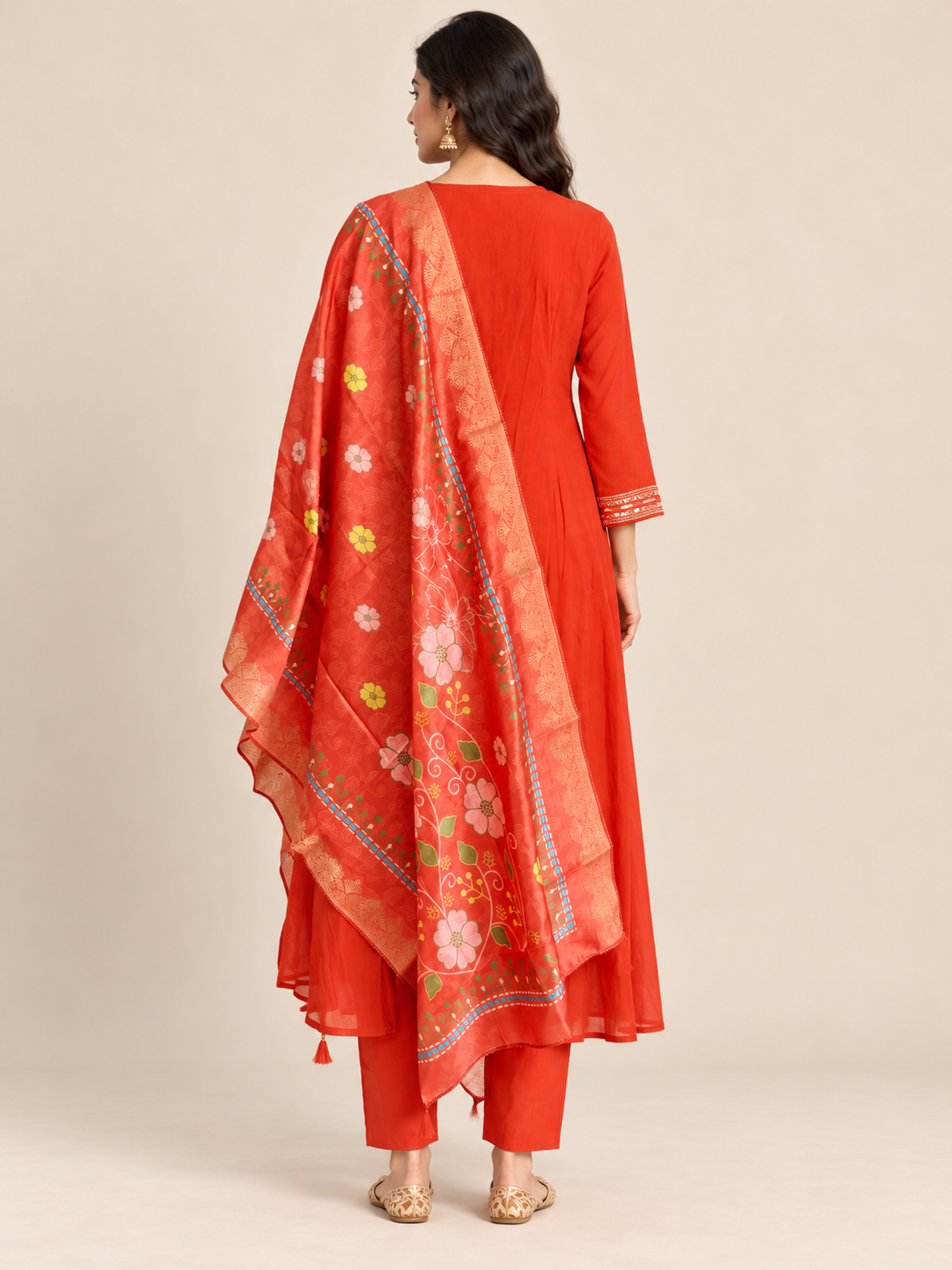 Burnt Orange Mul Chanderi Daily Wear kurta - back