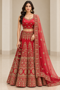 Red and Gold Heavy Embroidered Bridal Lehenga Choli with Dupatta