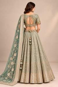 Pastel Blue & Gold Embroidered Lehenga Set with Dupatta