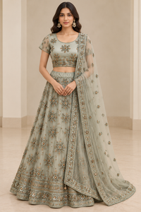 Sage Green Embroidered Lehenga Choli with Dupatta