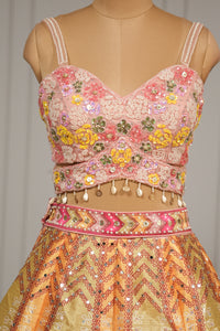 Multicolour Silk Embroidered Patchwork Lehenga Set with Dupatta