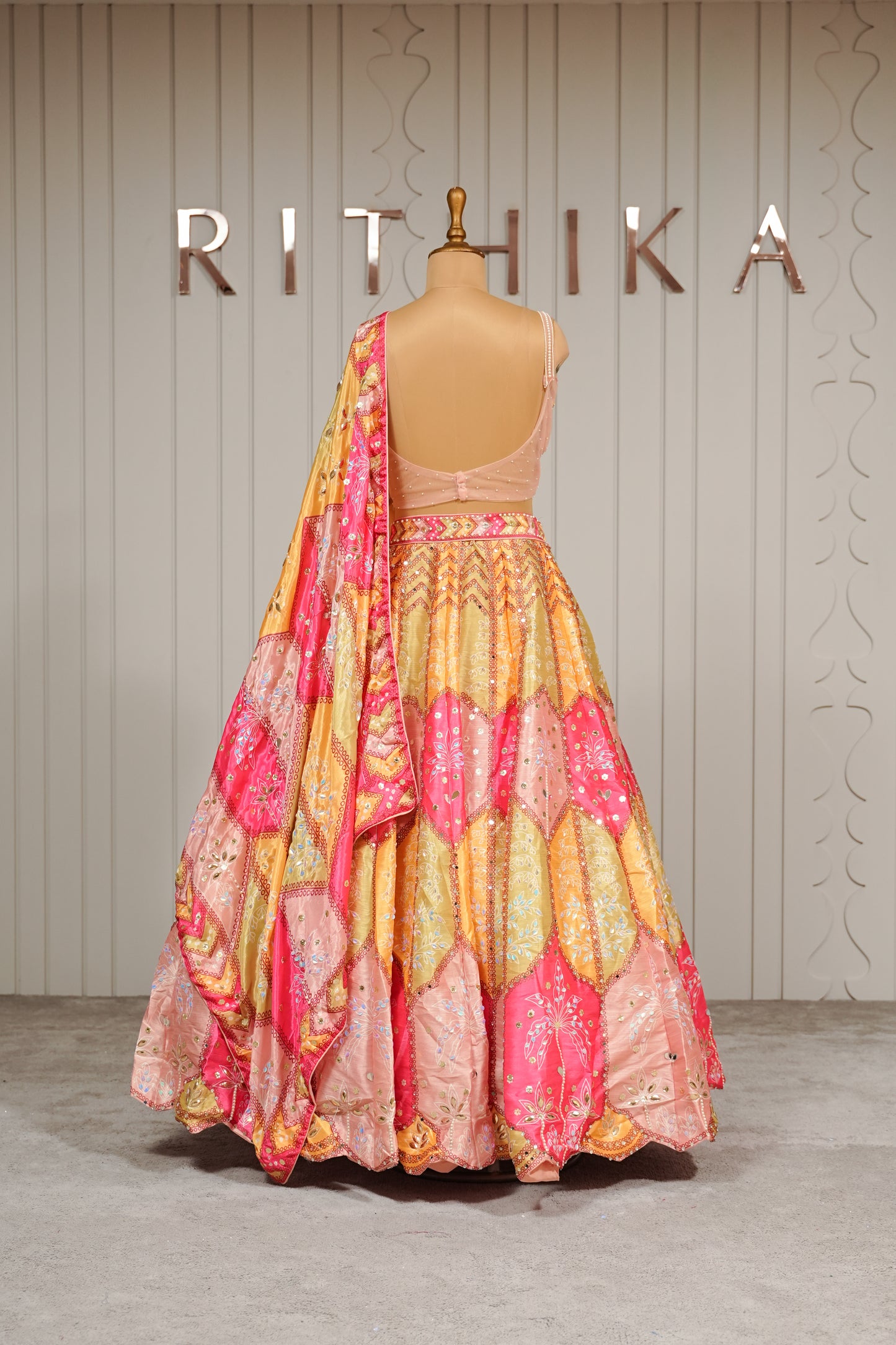 Multicolour Silk Embroidered Patchwork Lehenga Set with Dupatta