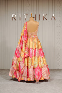 Multicolour Silk Embroidered Patchwork Lehenga Set with Dupatta