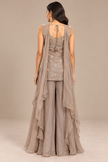Dusty Mauve Embroidered Silk Jacket Palazzo Set