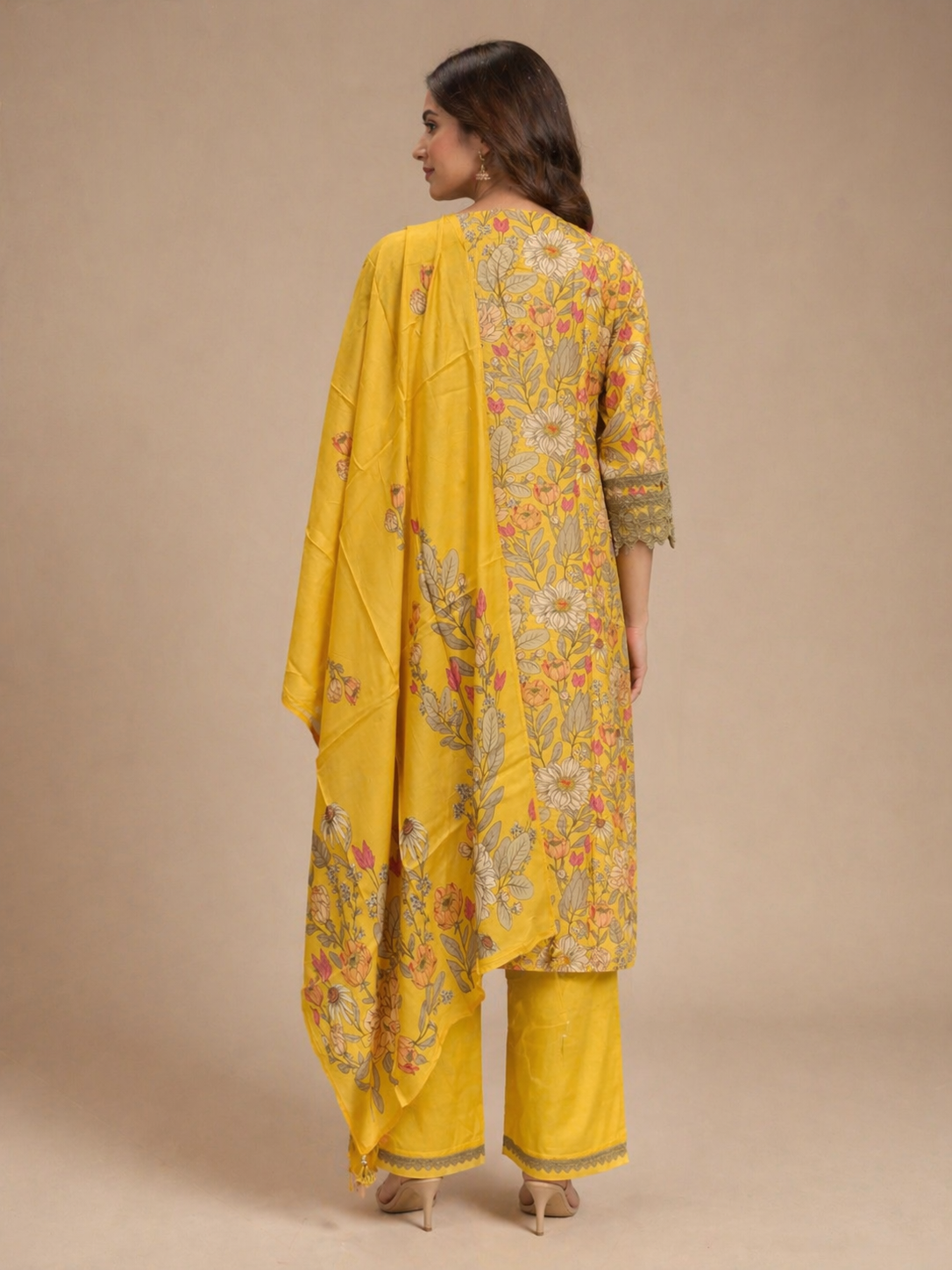 Floral Printed Silk Kurta Set with Embroidered Detailing & Dupatta | Festive & Ethnic Wear