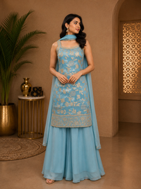 Sky Blue Banarasi Silk Embroidered Palazzo Set