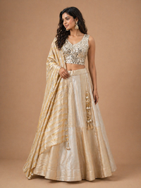 Champagne Gold Mirror Work Lehenga Set with Dupatta | Reception & Wedding Wear