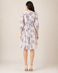 Imported Lycra Floral Printed Fit & Flare Midi Dress – Lavender Bloom