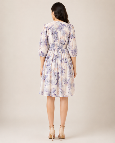 Imported Lycra Floral Printed Fit & Flare Midi Dress – Lavender Bloom