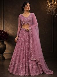 Dusty Pink Silk Designer Lehenga Choli with Heavy Embroidery & Net Dupatta