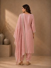 Blush Pink Soft Silk Embroidered Kurta Set with Dupatta