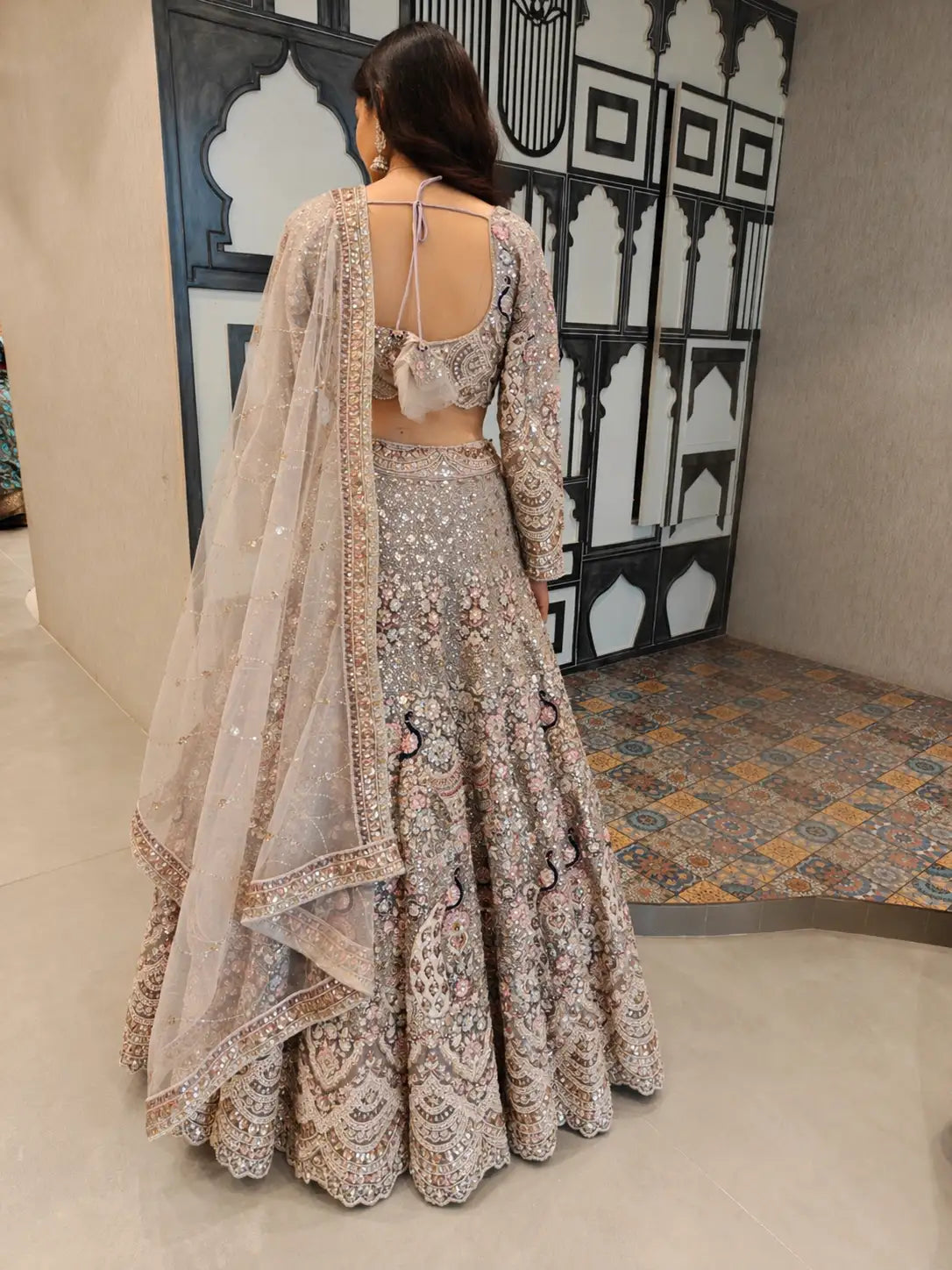 Dull Gold Net Embroidered Lehenga Set