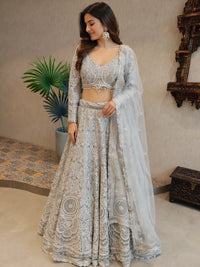 Light Mint Green Net Embroidered Lehenga Set