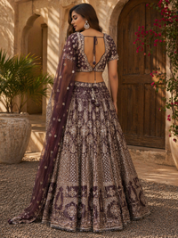 Wine Purple Embroidered Bridal Lehenga Set with Dupatta